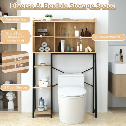Elegant Over-The-Toilet Storage Cabinet with PE Rattan Door and Versatile Shelving