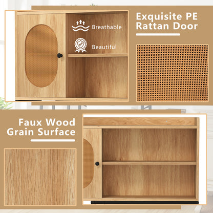 Elegant Over-The-Toilet Storage Cabinet with PE Rattan Door and Versatile Shelving