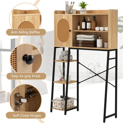 Elegant Over-The-Toilet Storage Cabinet with PE Rattan Door and Versatile Shelving
