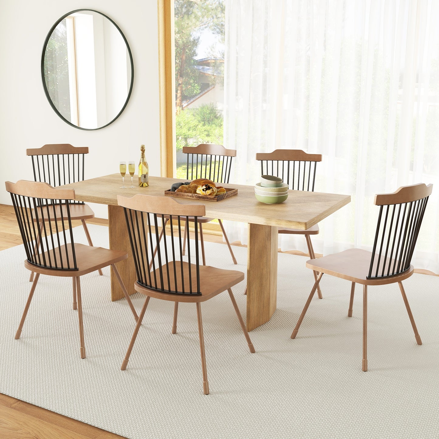 Spindle Back Dining Chairs with Ergonomic Contoured Seat for Comfort Set of 2