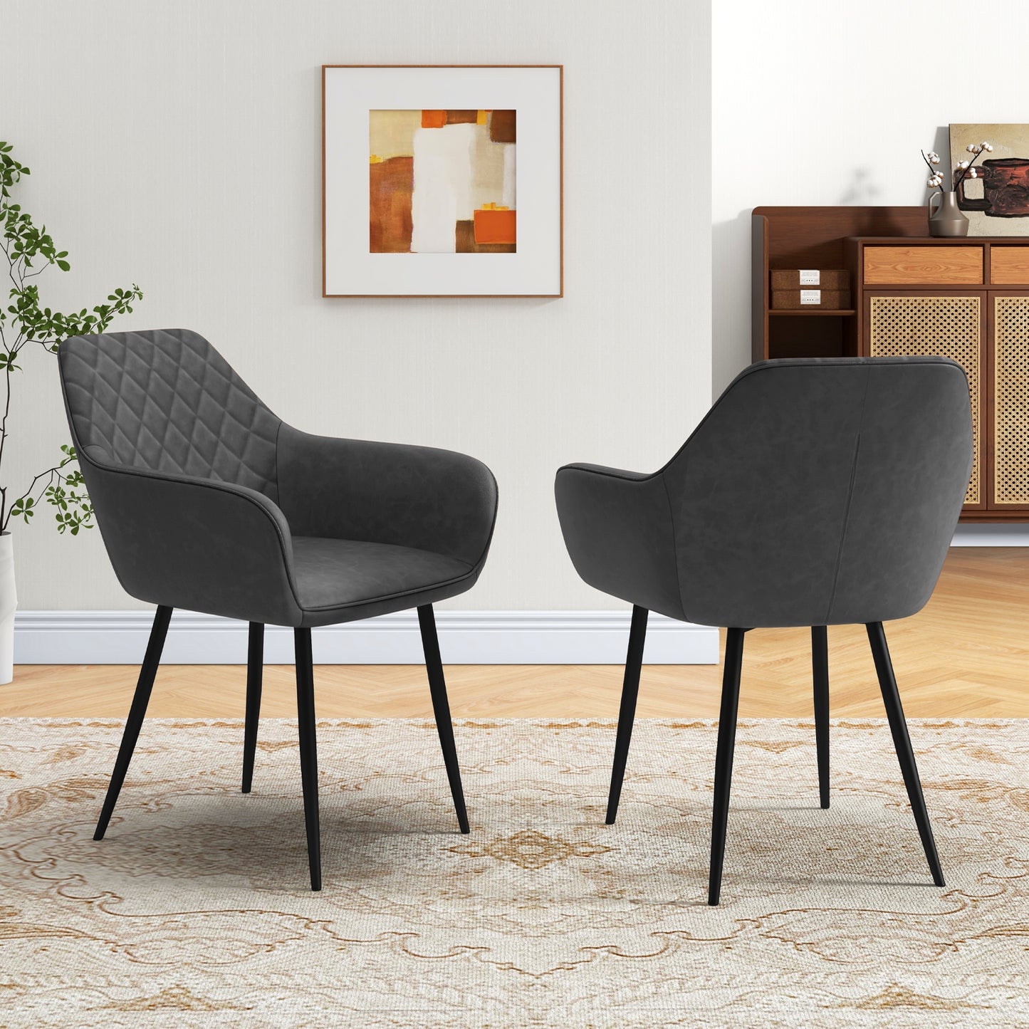 Comfortable Leisure Dining Chairs with Curved Backrest and Wide Seat - Grey, Set of 2