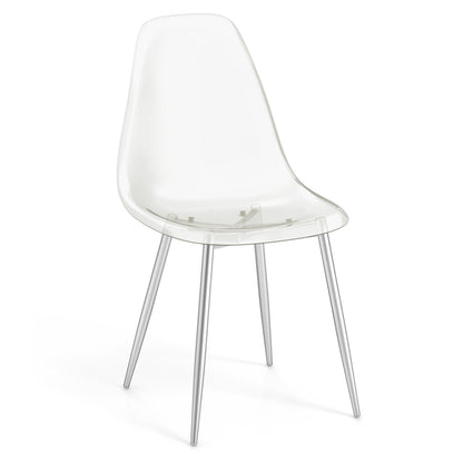 Modern Dining Chairs with Clear Plastic Shell and Silver Metal Legs - Set of 4