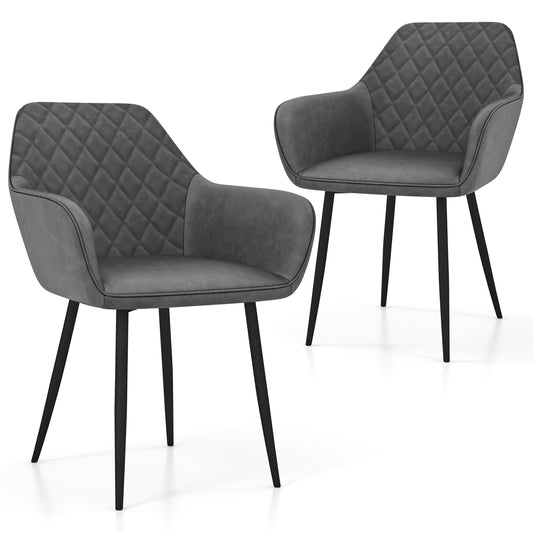 Comfortable Leisure Dining Chairs with Curved Backrest and Wide Seat - Grey, Set of 2