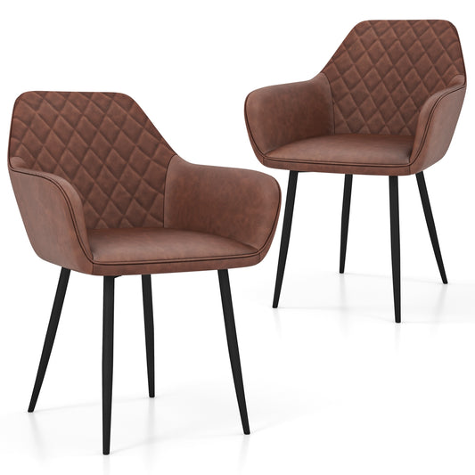 Comfortable Leisure Dining Chairs with Curved Backrest and Wide Seat - Coffee, Set of 2