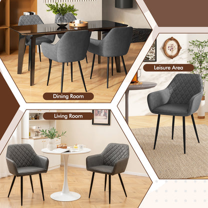 Comfortable Leisure Dining Chairs with Curved Backrest and Wide Seat - Grey, Set of 2