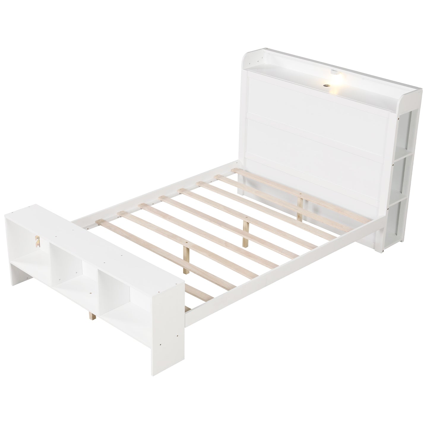 Wood Platform Bed Frame with LED Light, USB Ports, and Storage Headboard - Full Size