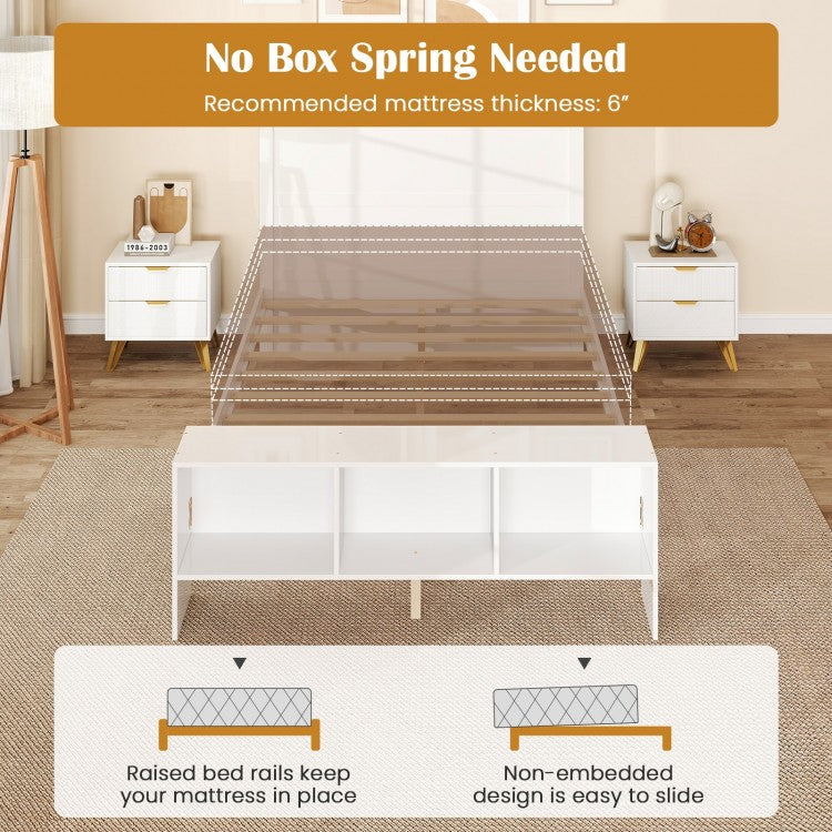 Wood Platform Bed Frame with LED Light, USB Ports, and Storage Headboard - Full Size