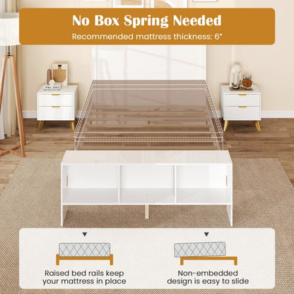 Wood Platform Bed Frame with LED Light, USB Ports, and Storage Headboard - Full Size