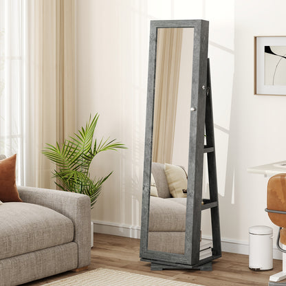 360 Degree Rotating Jewelry Armoire with Lockable Storage and Full Length Mirror in Green