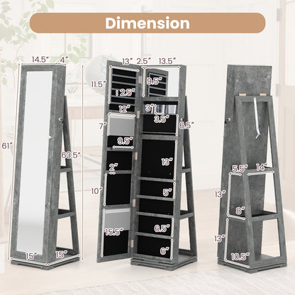 360 Degree Rotating Jewelry Armoire with Lockable Storage and Full Length Mirror in Green