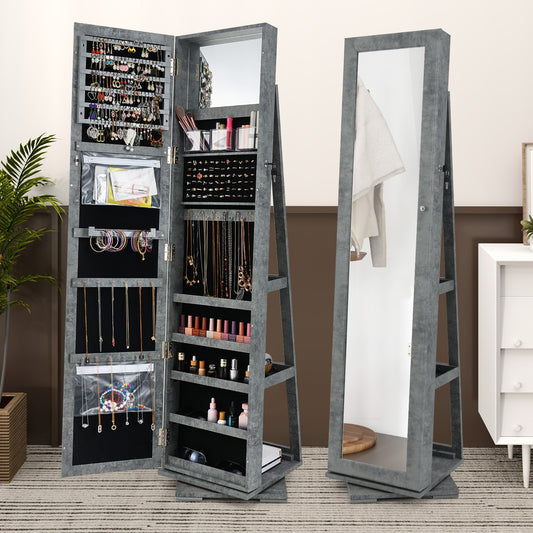 360 Degree Rotating Jewelry Armoire with Lockable Storage and Full Length Mirror in Green