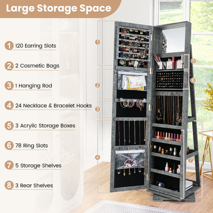 360 Degree Rotating Jewelry Armoire with Lockable Storage and Full Length Mirror in Green