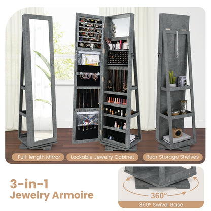 360 Degree Rotating Jewelry Armoire with Lockable Storage and Full Length Mirror in Green