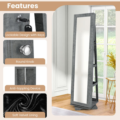 360 Degree Rotating Jewelry Armoire with Lockable Storage and Full Length Mirror in Green