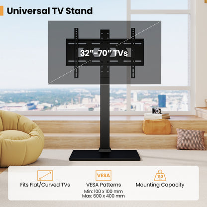 Modern Height Adjustable Floor TV Stand with Swivel Mount and AV Shelf for 32 to 70 Inch Screens