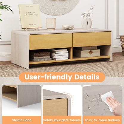 Modern Coffee Table with 2 Drawers and Open Storage Shelves for Living Room