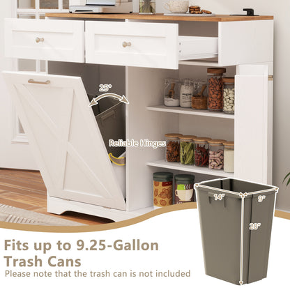 Modern Tilt-Out Trash Can Cabinet with Built-In Power Outlets and Adjustable Shelves - White