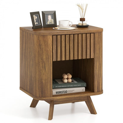 Mid-Century Bedside Table with Storage Drawer and Open Shelf