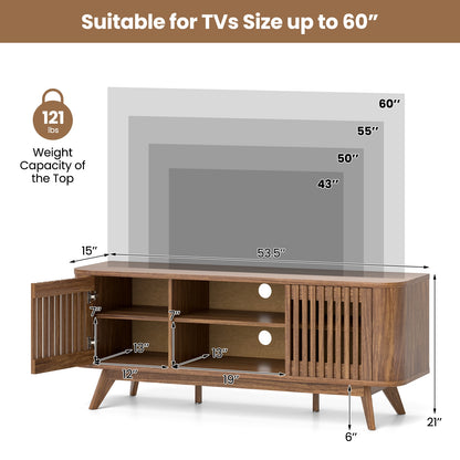 Mid-Century Modern TV Stand for TVs up to 60 Inches with Adjustable Shelves and Storage Cabinets
