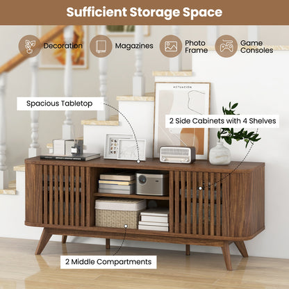 Mid-Century Modern TV Stand for TVs up to 60 Inches with Adjustable Shelves and Storage Cabinets