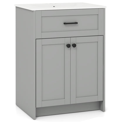 Bathroom Vanity Unit with Ceramic Sink & Large Storage Cabinet