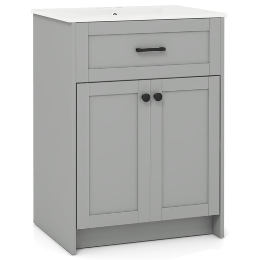 Bathroom Vanity Unit with Ceramic Sink & Large Storage Cabinet