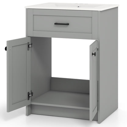 Bathroom Vanity Unit with Ceramic Sink & Large Storage Cabinet