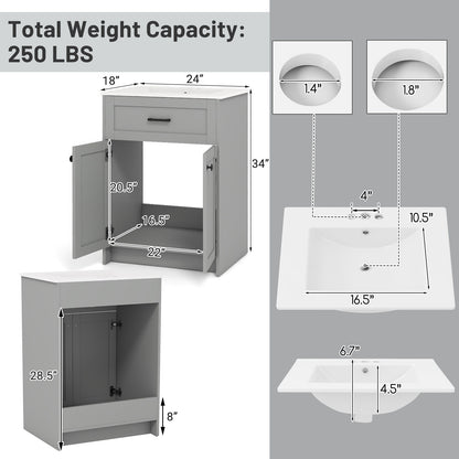 Bathroom Vanity Unit with Ceramic Sink & Large Storage Cabinet