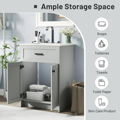 Bathroom Vanity Unit with Ceramic Sink & Large Storage Cabinet
