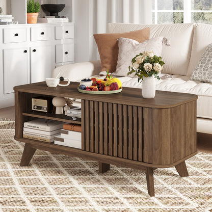 Wood Rectangular Coffee Table with Adjustable Shelves and Dual Access Storage