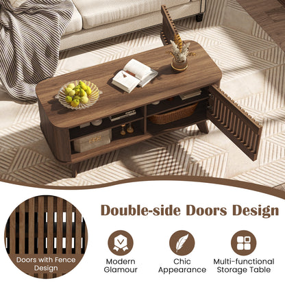 Wood Rectangular Coffee Table with Adjustable Shelves and Dual Access Storage