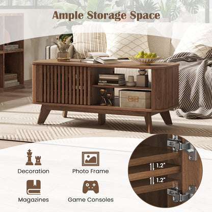 Wood Rectangular Coffee Table with Adjustable Shelves and Dual Access Storage