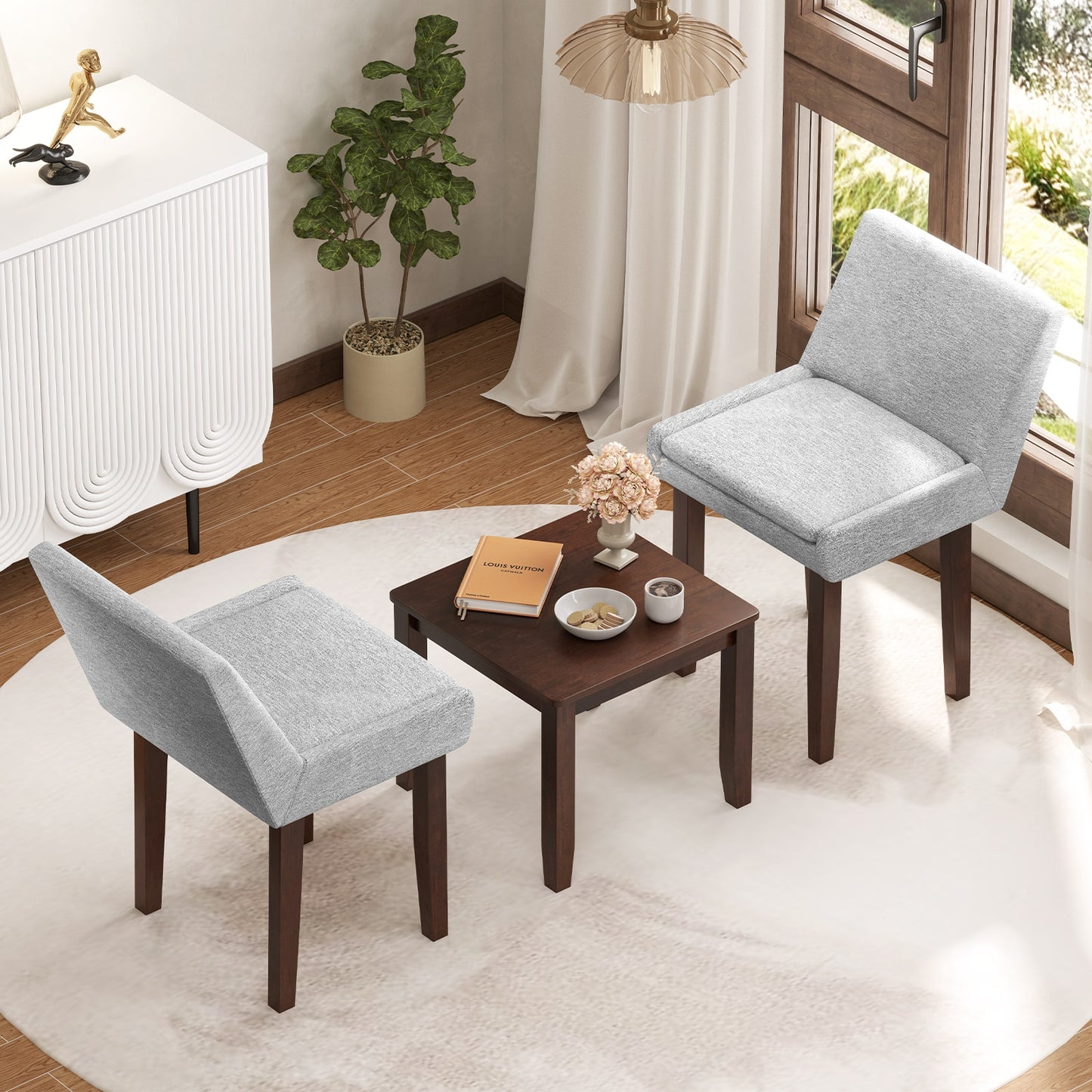 3 Piece Accent Chair and Table Set with Upholstered Seats and Wooden Frame