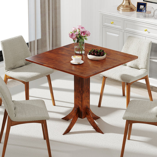 Elegant Square Dining Table with Pedestal Base and Durable Rubber Wood Frame for Small Spaces