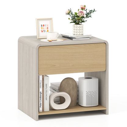 2-Tier Modern Nightstand with Drawer and Open Shelf in Oak Finish