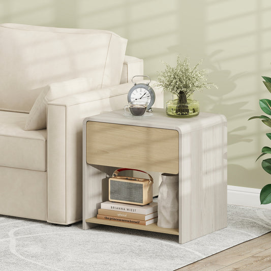 2-Tier Modern Nightstand with Drawer and Open Shelf in Oak Finish
