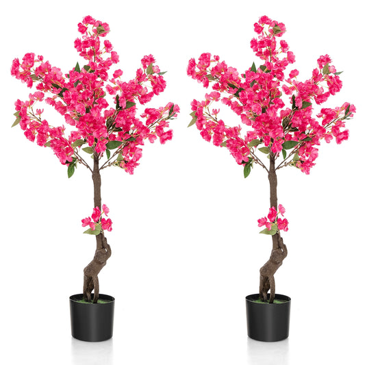 2 Pack 41 Inch Artificial Plum Blossom Tree with 92 Silk Flowers - Faux Floral Plants for Home Décor