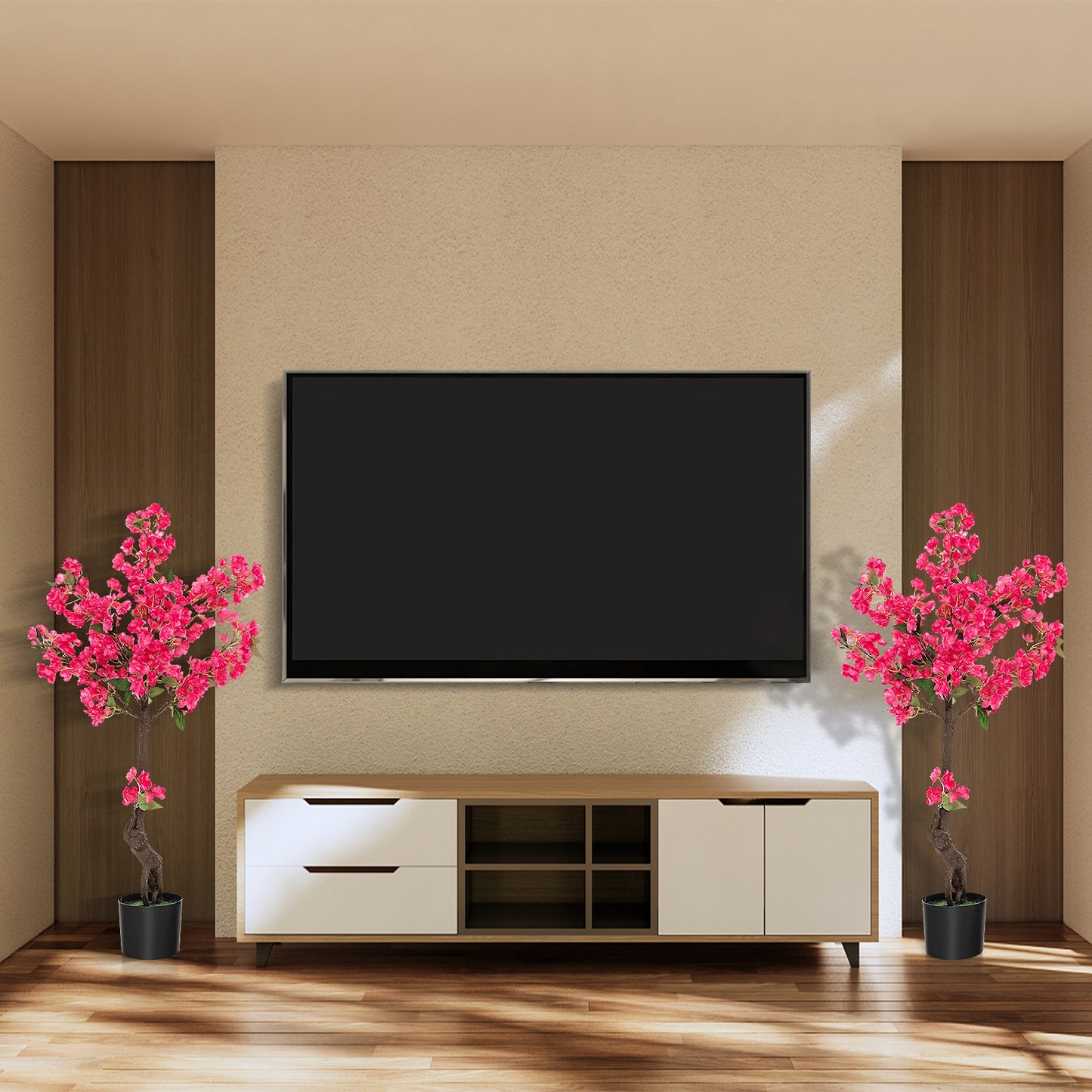2 Pack 41 Inch Artificial Plum Blossom Tree with 92 Silk Flowers - Faux Floral Plants for Home Décor