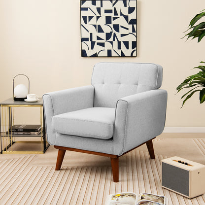 Modern Upholstered Linen Accent Chair with Wooden Frame and Removable Cushion in Grey
