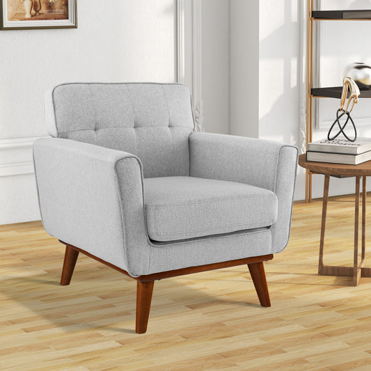 Modern Upholstered Linen Accent Chair with Wooden Frame and Removable Cushion in Grey