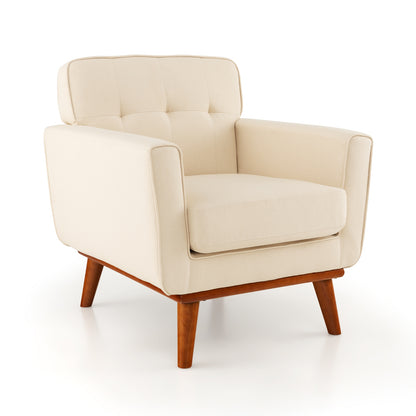 Modern Upholstered Linen Accent Chair with Wooden Frame and Removable Cushion in Beige