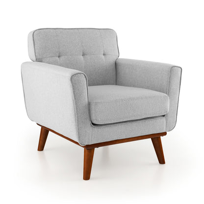 Modern Upholstered Linen Accent Chair with Wooden Frame and Removable Cushion in Grey