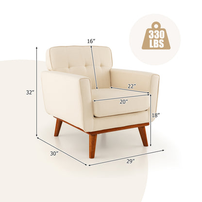 Modern Upholstered Linen Accent Chair with Wooden Frame and Removable Cushion in Beige