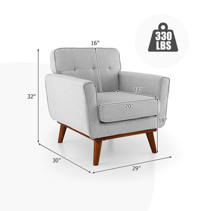 Modern Upholstered Linen Accent Chair with Wooden Frame and Removable Cushion in Grey