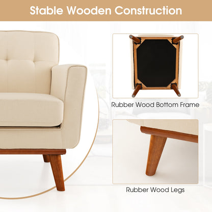 Modern Upholstered Linen Accent Chair with Wooden Frame and Removable Cushion in Beige