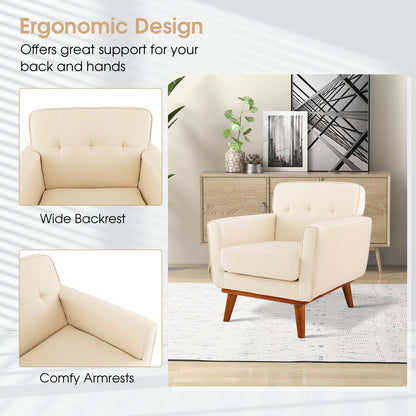 Modern Upholstered Linen Accent Chair with Wooden Frame and Removable Cushion in Beige