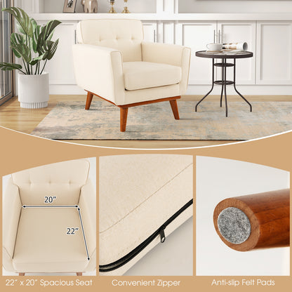 Modern Upholstered Linen Accent Chair with Wooden Frame and Removable Cushion in Beige
