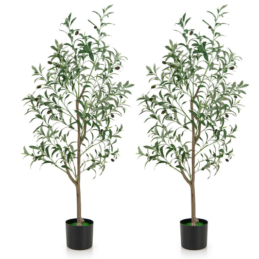 Set of 2 - 4.5ft Artificial Olive Trees with Realistic Fruits