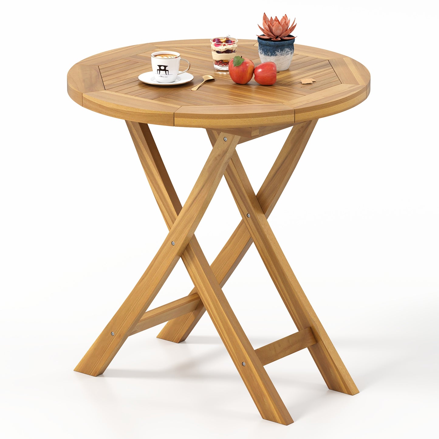 Outdoor Teak Wood Dining Table with Slatted Top and Durable X-Frame for Patio and Garden