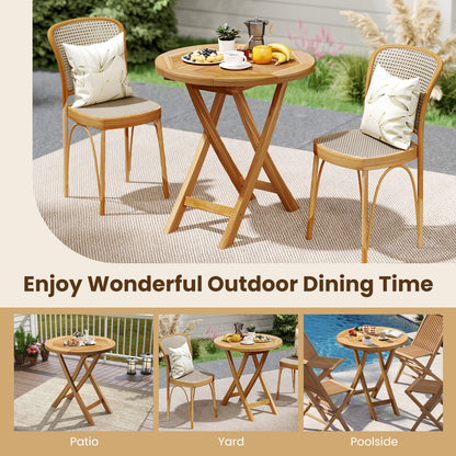 Outdoor Teak Wood Dining Table with Slatted Top and Durable X-Frame for Patio and Garden